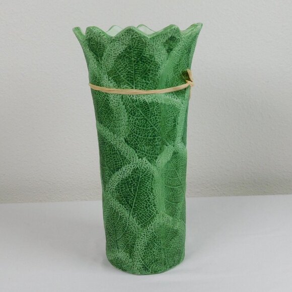 Green Leaves Design Embossed Display Centerpiece Flower Vase Bouquet 11" X 6" - Picture 4 of 8